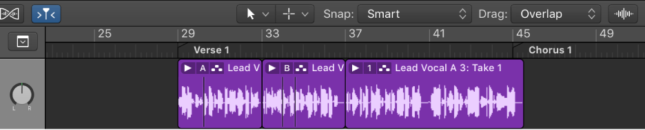 Figure. Tracks area, showing the ruler and playhead.