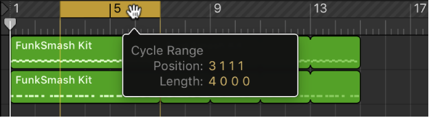 Figure. Setting left and right locator positions by dragging in the ruler.