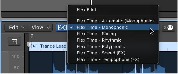 Figure. Showing the Flex pop-up menu open.