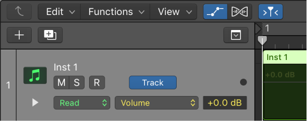 Figure. Showing track automation on for volume.