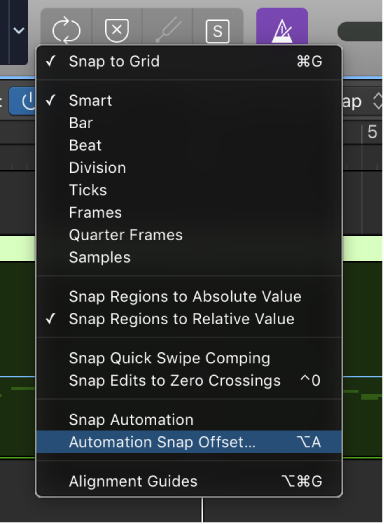 Figure. Pointing to the menu command in the Snap pop-up menu.
