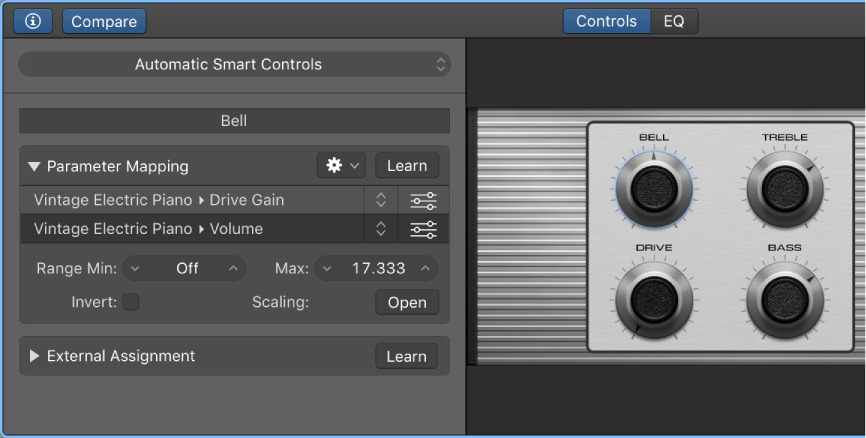Figure. Smart Control inspector, showing Parameter Mapping area