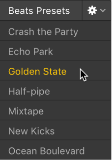 Figure. Choosing a preset in the Drummer Editor.