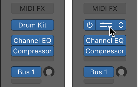 Figure. The Drum Kit Designer plug-in slot in the channel strip.
