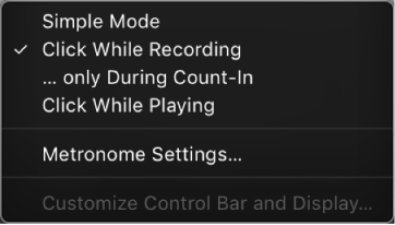 Figure. Metronome menu.