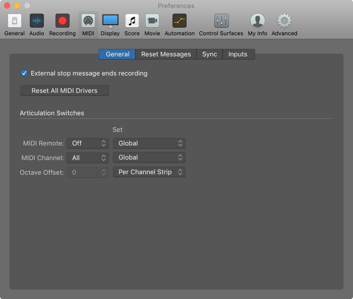 Figure. General MIDI preferences.