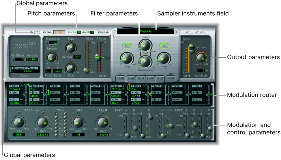 Figure. Parameter window showing main interface areas.