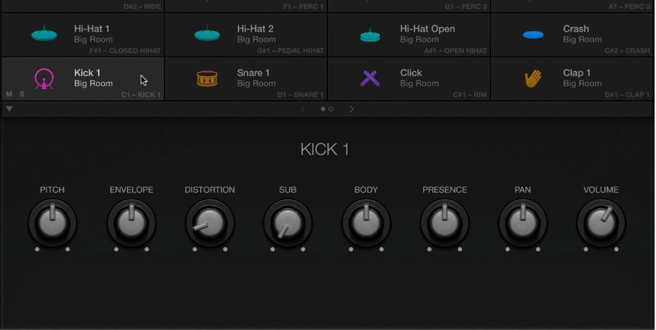 Figure. Drum Machine Designer interface with Kick drum selected.
