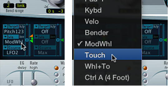 Figure. Via modulation source pop-up menu.