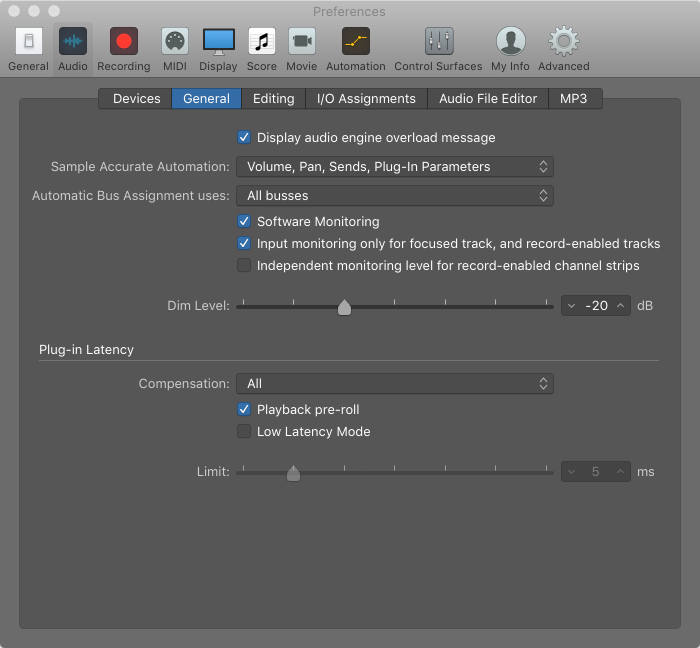 Figure. General Audio preferences.