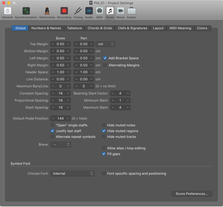 Figure. Global Score settings.