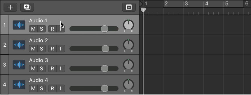 Figure. Selecting the header of an audio track.