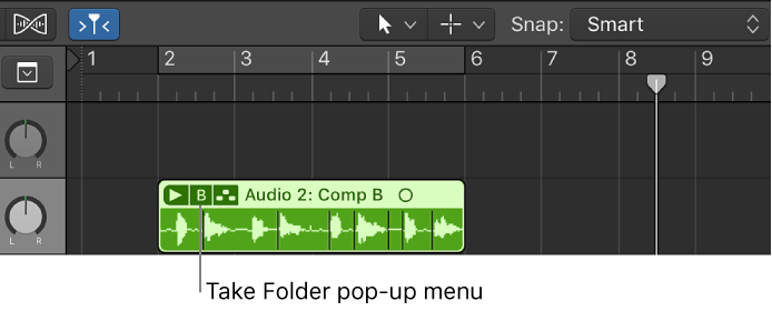 Figure. Pointing out the Take Folder pop-up menu.