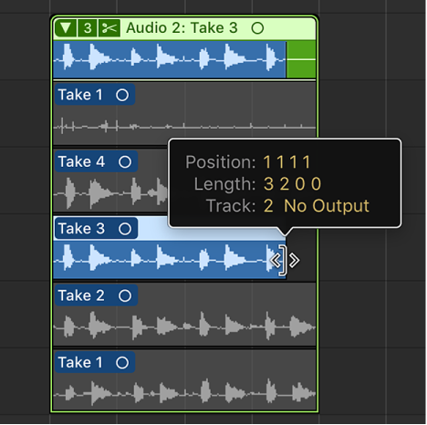 Figure. Dragging the take region's lower-right edge.