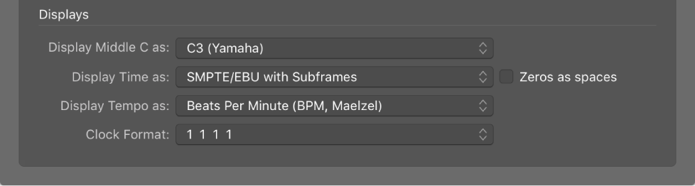 Figure. Displays section in the General pane in the Display preferences.