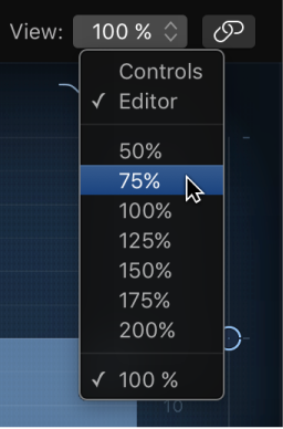 Figure. Choosing a plug-in window size from the pop-up menu.