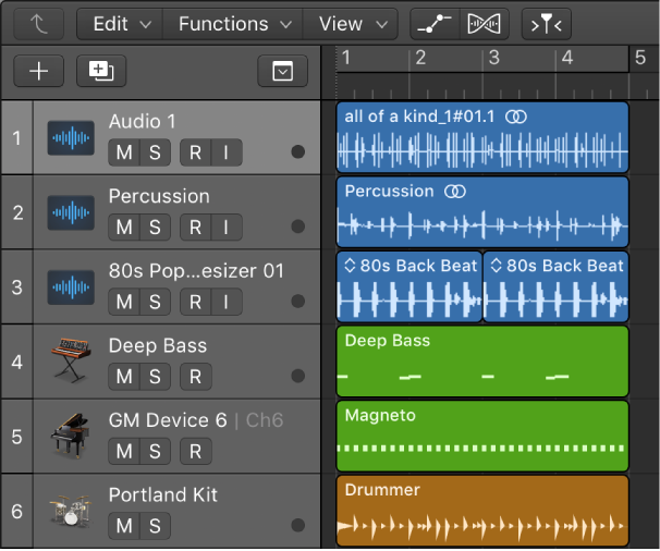 Figure. Tracks area showing different region and track types.