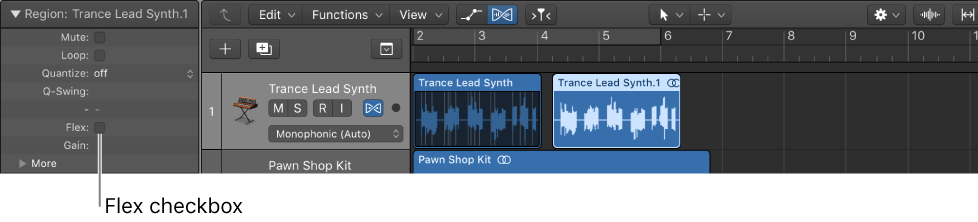 Figure. Region Parameter box showing Flex checkbox deselected for selected region.