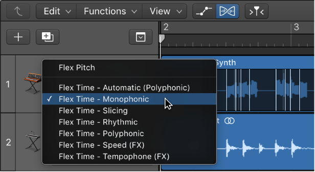 Figure. Showing the Flex pop-up menu open.