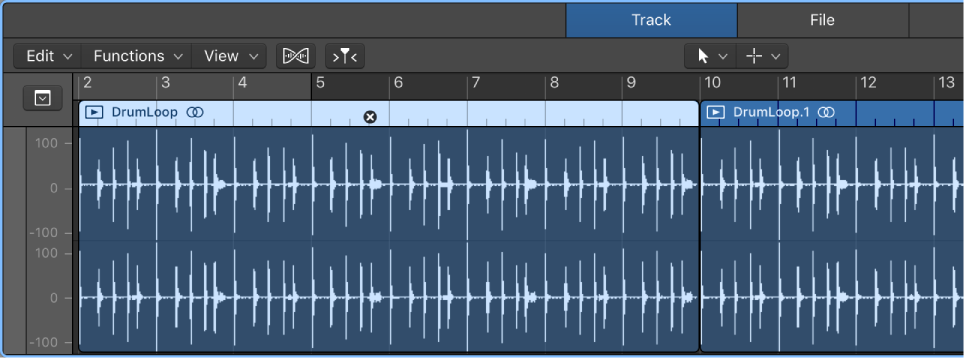 Figure. Audio Editor with region selected.