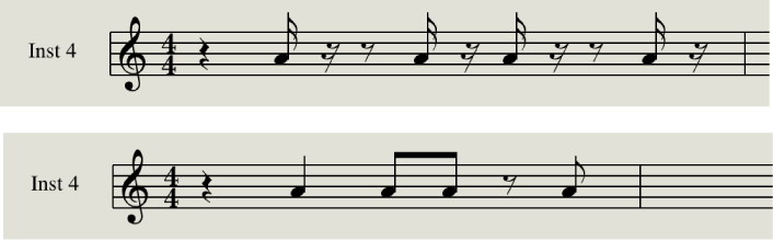 Figure. Interpretation disabled and enabled in the Score Editor.