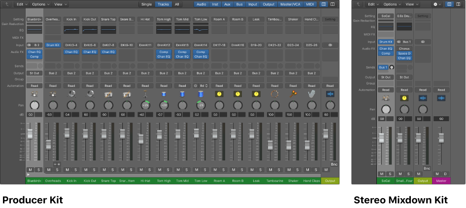 Figure. Side-by-side Mixers showing a Producer Kit and a Stereo Mixdown Kit.