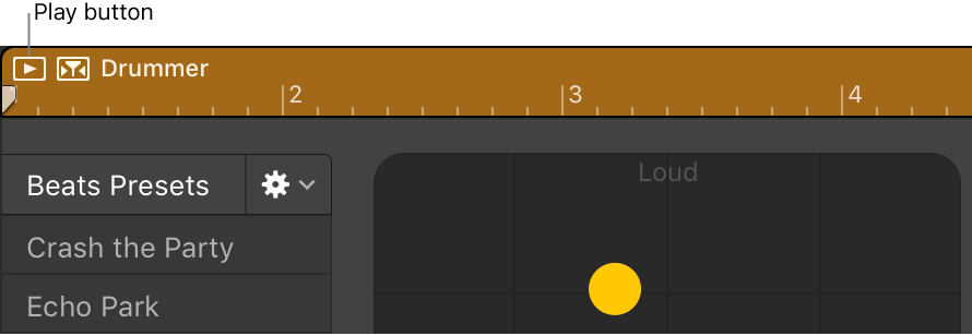 Figure. Play button in the Drummer Editor.