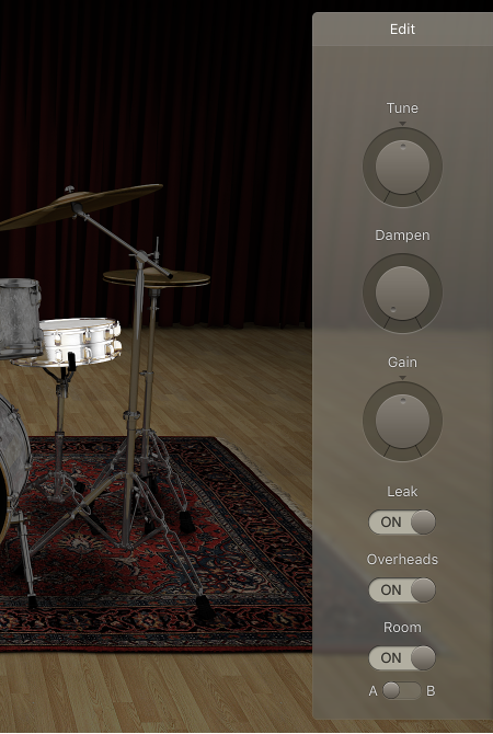 Figure. The Edit panel in Drum Kit Designer.