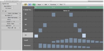 Figure. Hyper Editor showing note event lanes controlling single note pitches.