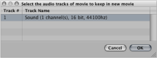 Figure. Dialog asking which audio track should be used in the new movie.