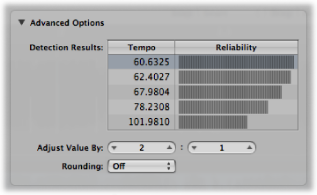 Figure. Adjust Tempo using Beat Detection dialog showing advanced options.