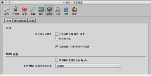 Figure. General pane in the MIDI project settings.