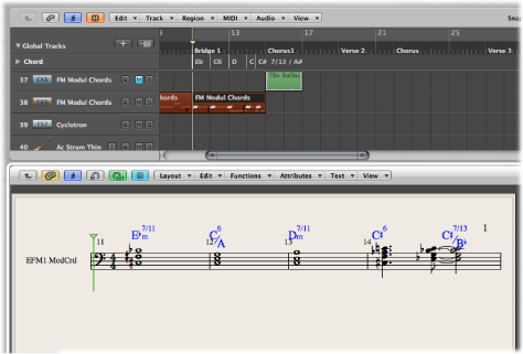 Figure. Score Editor showing chords inserted from global Chord track.