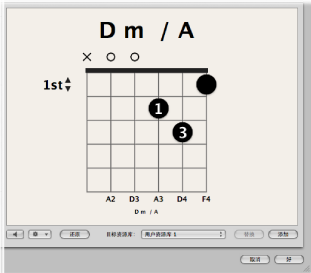 Figure. Black fingering dot on chord grid.