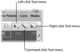 Figure. Left-click, Command-click, and Right-click Tool menus in the Arrange area.