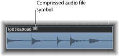 Figure. Audio region with compressed audio file symbol to the right of the region name.