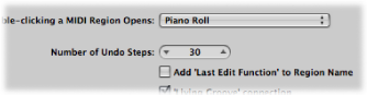 Figure. "Number of Undo Steps" field in the Editing pane in the General preferences.