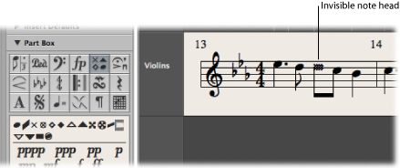Figure. Invisible note head in the Score Editor.
