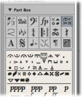 Figure. Symbols attached to notes in the Part box.