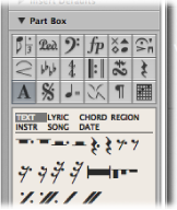 Figure. Text objects and chord symbols in the Part box.