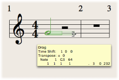 Figure. Extending note duration bar in Score Editor.