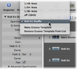 Figure. Quantize pop-up menu showing the default groove template name selected.