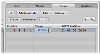 Figure. Tempo tab with text input field for entering a tempo value.