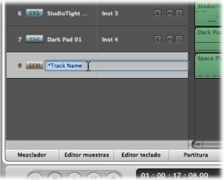 Figure. Creating a track name in the track header.