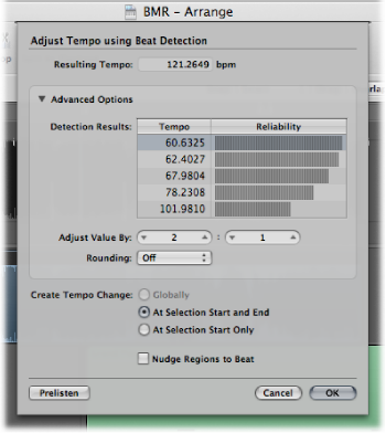Figure. Adjust Tempo using Beat Detection dialog.