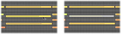 Figure. Piano Roll showing note event being muted with the Mute tool.