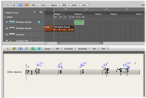 Figure. Score Editor showing chords inserted from global Chord track.