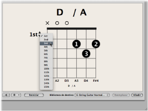 Figure. Choosing a fret number from the pop-up menu.
