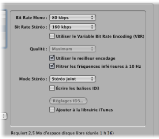Figure. MP3 options in the Bounce window.