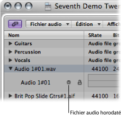 Figure. Audio Bin window showing timestamped audio file.